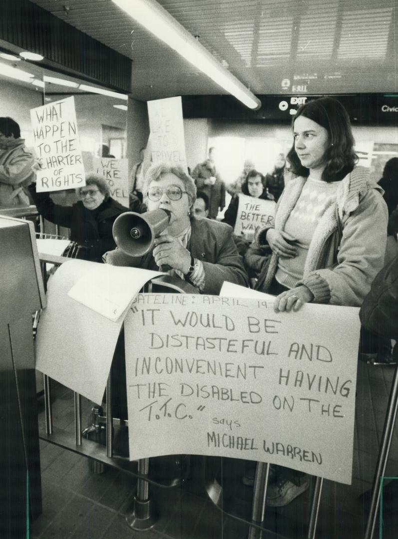 Angry members of a disabled rights group demonstrated today at the opening of the new rapid transit line to Scarborough Civic Centre protesting that t(...)