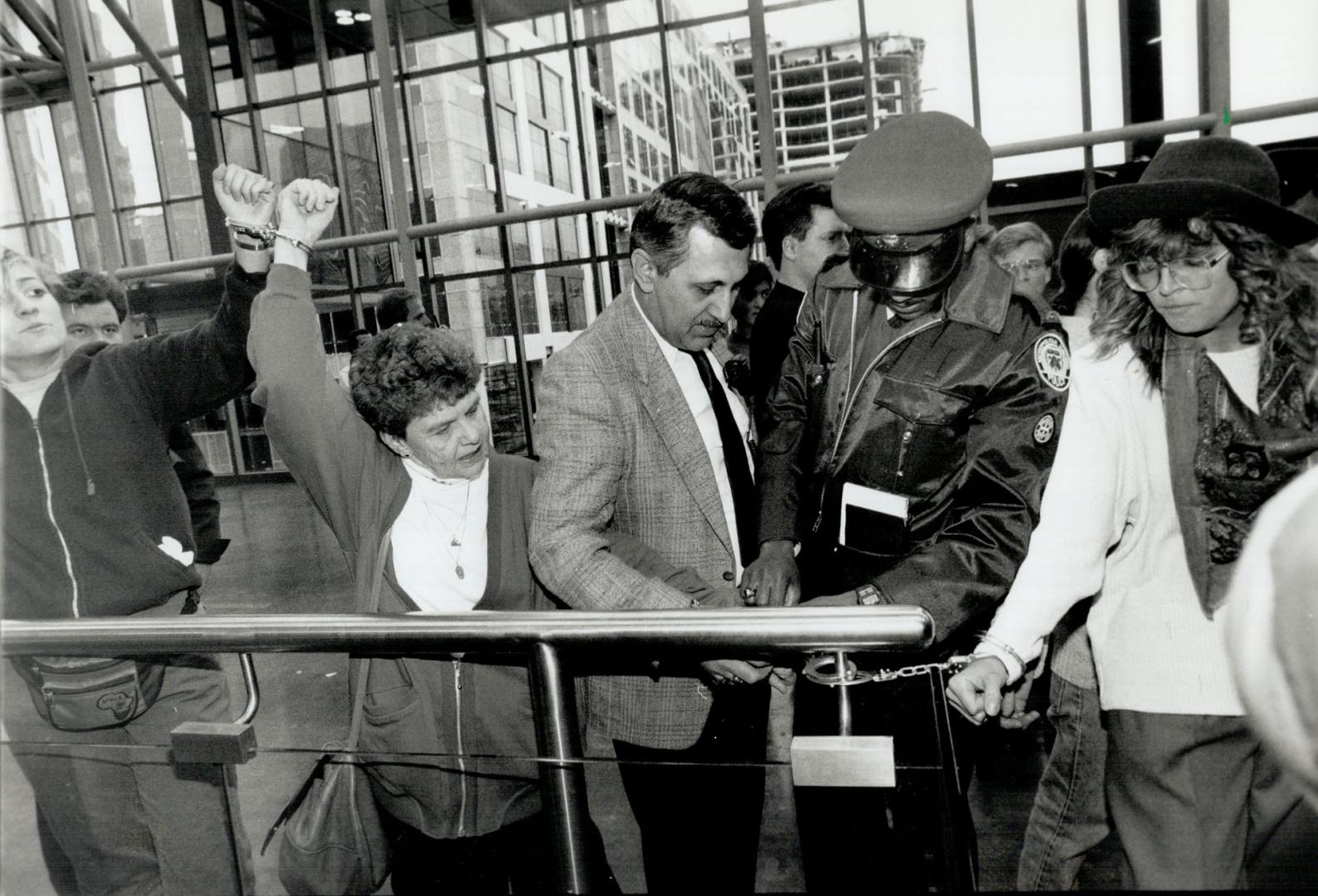 Chained protesters