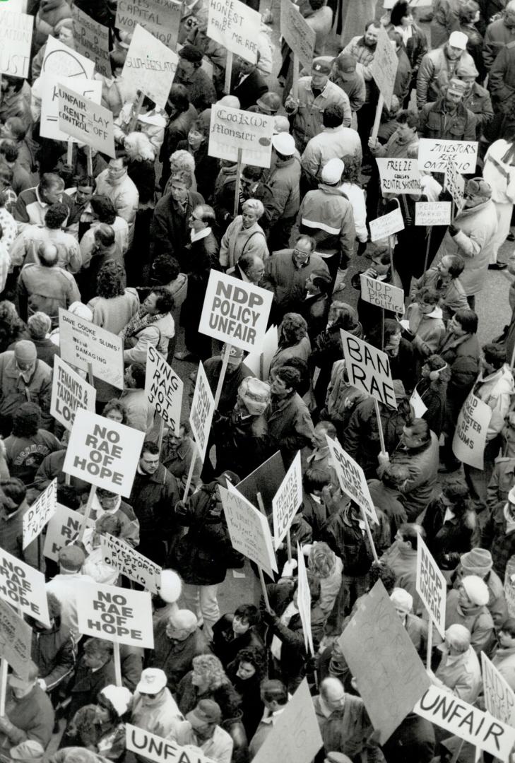 Provincial protest: Marchers from across southern Ontario gather outside Queen's Park yesterday to take the government to task for its new rent control plan