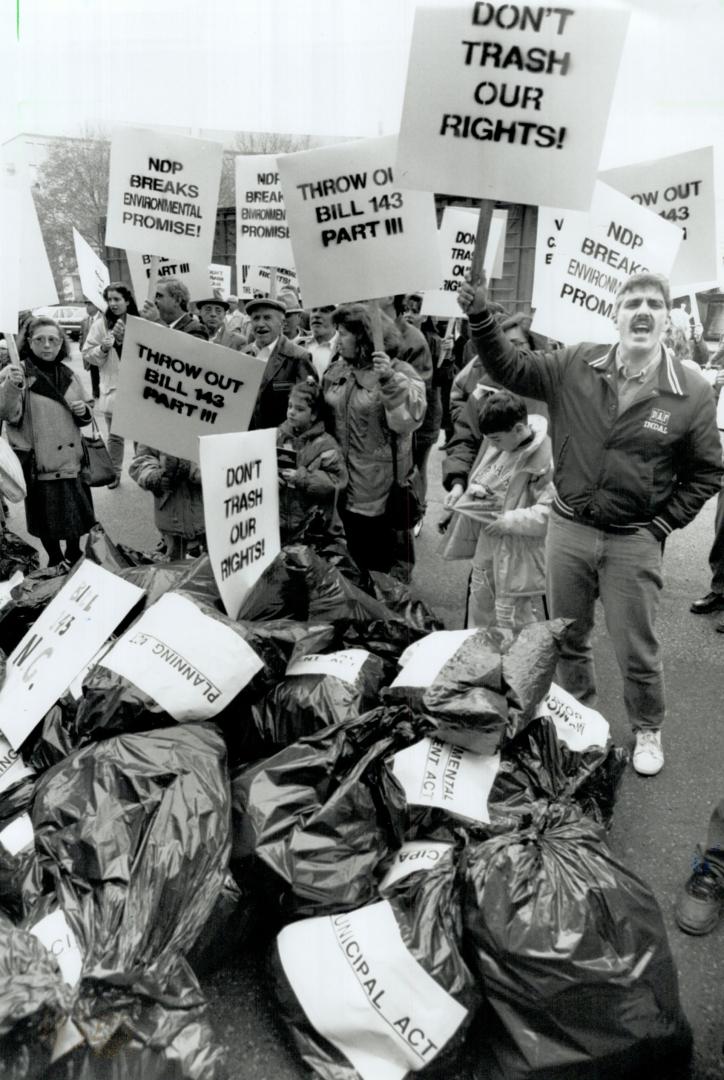 Landfill neighbors: Residents from Vaughan shouted down Environment Minister Ruth Grier in a protest at Queen's Park yesterday over the government's proposed Waste Management Act