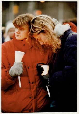 Toronto rally: Janet Lawson, left, and Christine Schwartz remember Montreal massacre