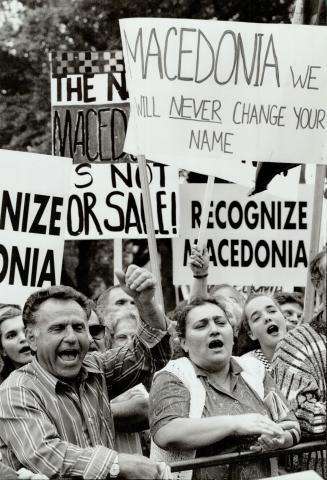 Name defended: Macedonian Canadians gather at Queen's Park yesterday seeking recognition of the republic of Macedonia