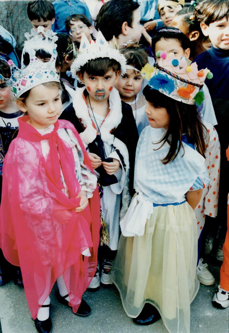 Parade for Purim, Eleanor Chuartszaid, 5, left, Corey Romberg, 5, Eden Shiveck, 4, parade for Jewish holiday of Purim at North York's Jewish Community Centre