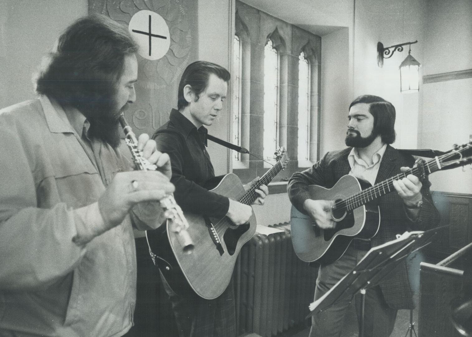 Lively Music is provided at the Newman Centre chapel by Dick Nellis, a community counsellor, left, Tom McDonnell, a lawyer, and Liam Kieser, a Jesuit (...)