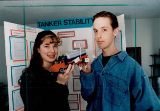 Winning project: Students Allison Annan and David Collins of John Fraser Secondary School show off their project on liquid tanker stability