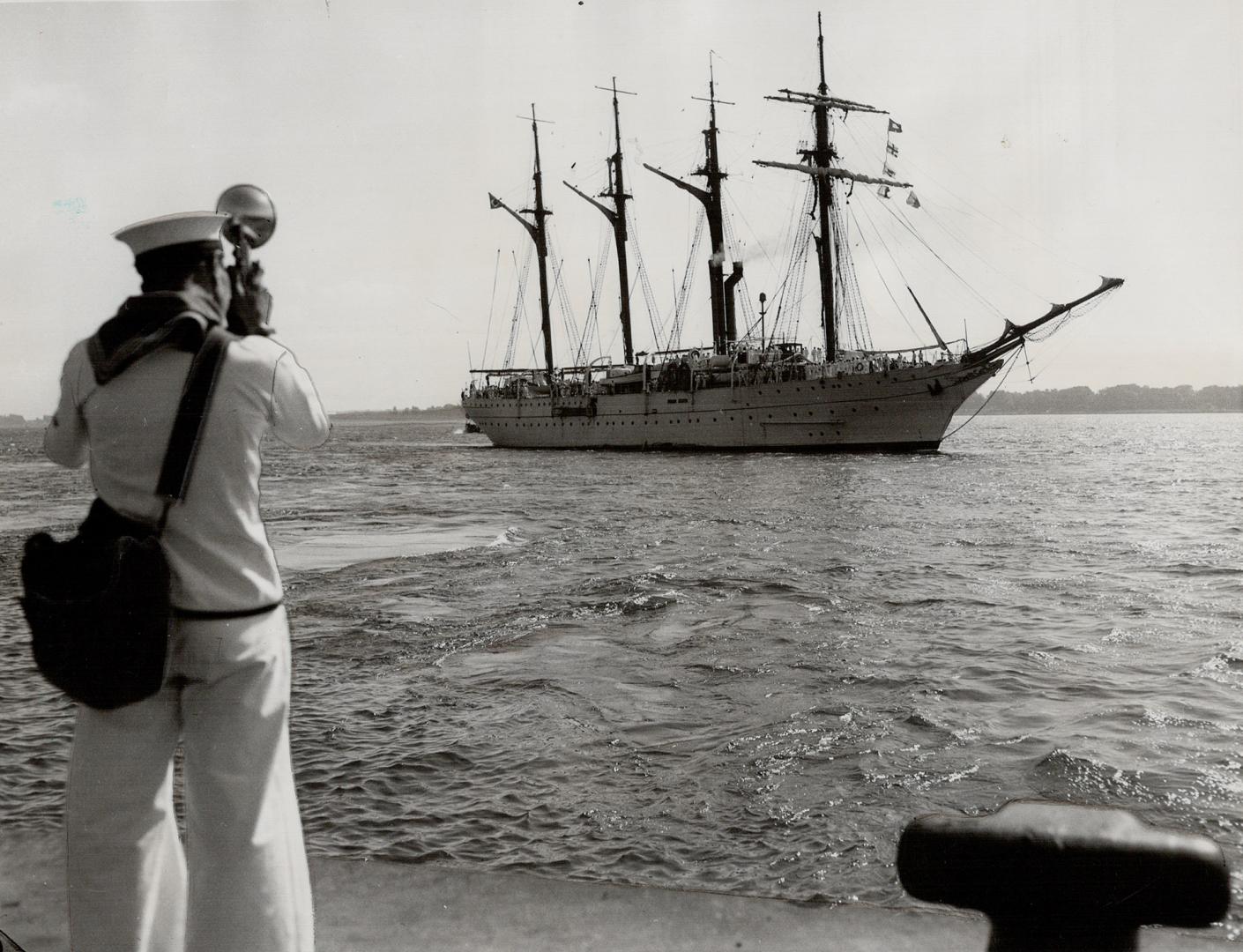 In montreal harbor for a nine-day stay is this 3,000-ton Brazilian training ship, the Almirante Saldanha