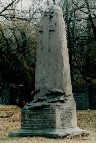 Memorial: Plinth in Mount Pleasant Cemetery honours the victims of the sinking