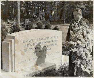 First anniversary of the Noronic disaster was marked at Mount Pleasant cemetery yesterday when Mayor McCallum placed a wreath on the memorial erected (...)