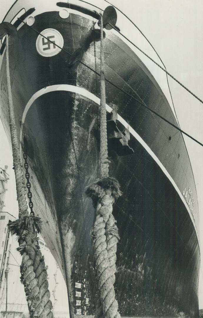 A Good luck Swastika. It's not a Nazi symbol on the prow of the Indian ship Jaladhan in Toronto Harbor, but a symbol for good luck among Hindus and other cultures for thousands of years