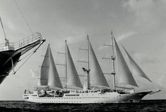 Ships that pass: The Wind Spirit about to be overtaken by its sister ship, Wind star