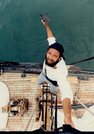 Ship ahoy, maties! lan Coombes climbs the rigging of the Rattlesnake, a $1