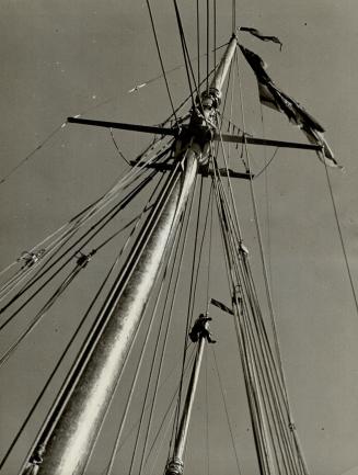 Top rigging of Bluenose is shown at left, and right, the famous Lunenburg, N