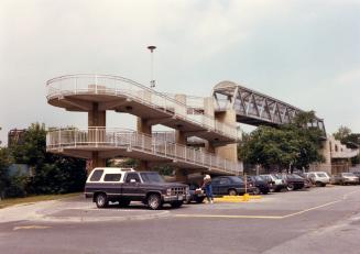 Pape Avenue looking north from north of Gerrard Street East showing CNR crossing