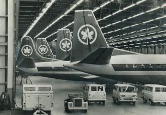 Air Canada Planes Grounded by the Strike sit mutely in the deserted hangar at malton