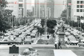 Bumper-to-bumper traffic inches along yesterday afternoon on University Ave