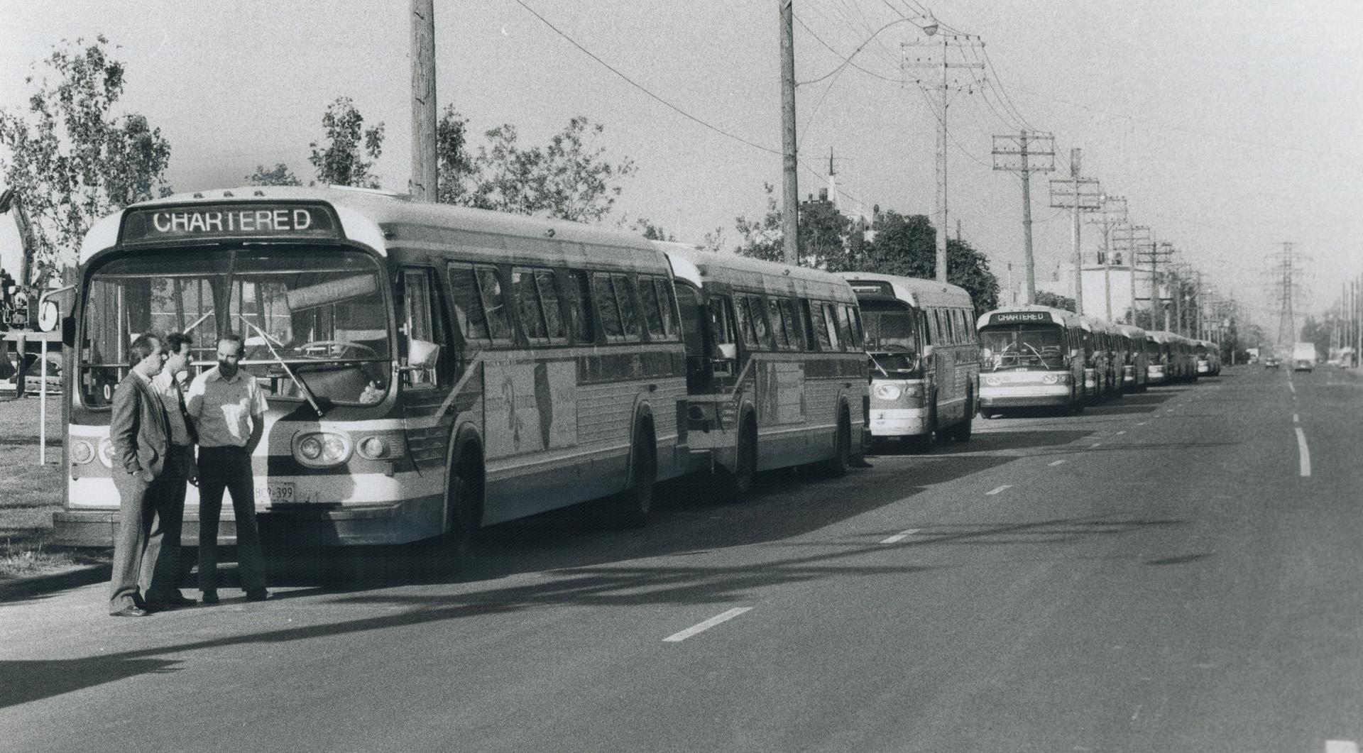 TTC buses and drivers stand by on Commissioners St