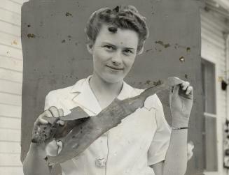 Souvenir of Nazi terrorism is this yard-long fragment of a robomb brought back to Canada by an army officer