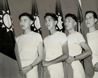 Heartily cheered were these four Chinese lads who paraded with the United Nations group during the demonstration