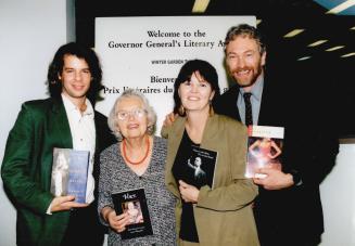 And the literary winners are: Jason Sherman, Toronto (Drama), Anne Szumigalski, Saskatoon (Poetry), Rosemary Sullivan, Toronto (Non-fiction), Greg Hollingshead, Edmonton (Fiction)