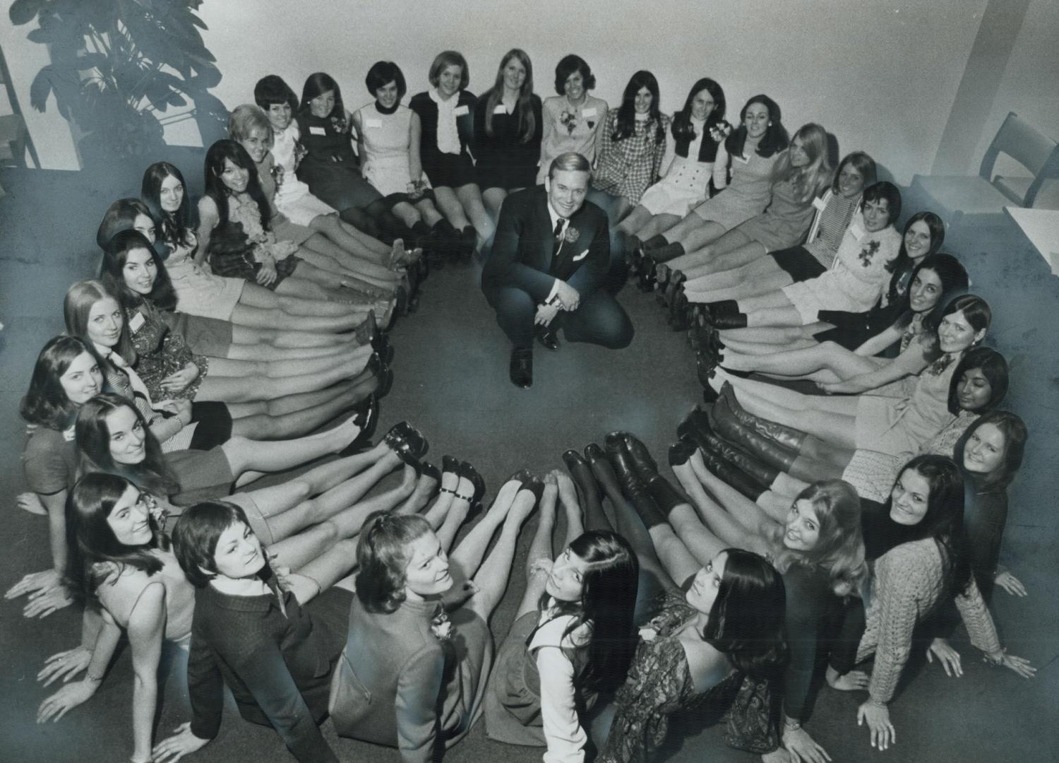 He has a nice circle of friends, The contestants in the Miss Canadian University Pageant were in Toronto yesterday on a publicity junket