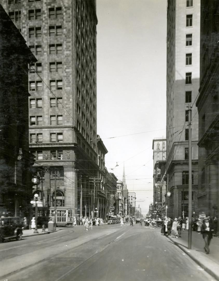 King Street East, looking east from west of Yonge Street, Toronto, Ontario