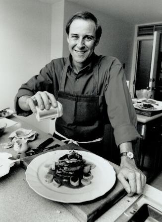 Takes the cake: Bradley Ogden puts the finishing touches on some banana sour-cream hotcakes