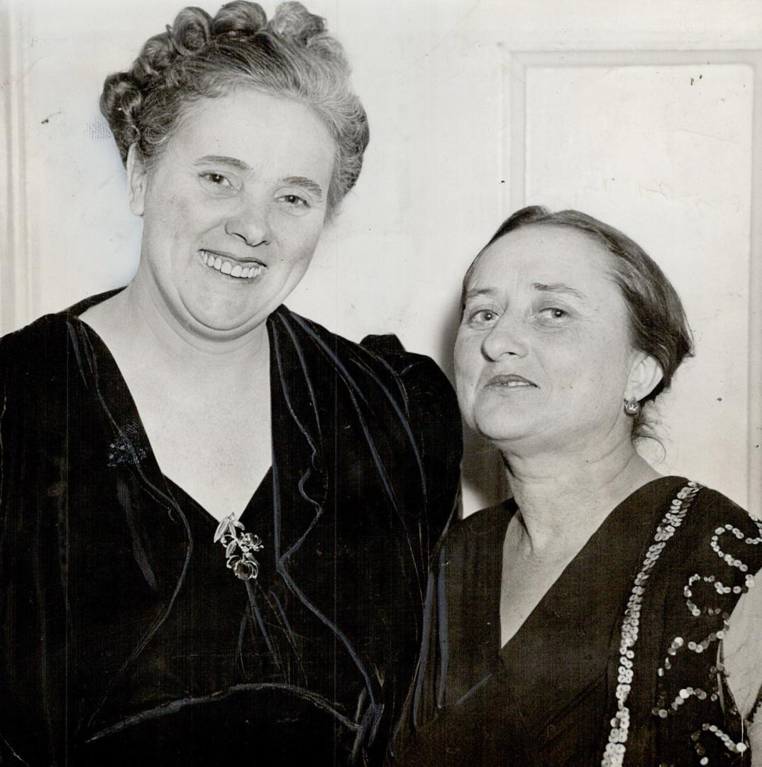 Victor and loser. Mrs. Grace Bagnato (Right), an early contender for the Millar will fortune, came with her husband to the Timleck's party. They presented Mrs. Timleck (Left) with a hand-hooked rug