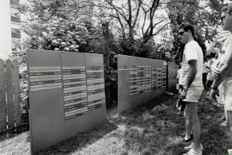 Aids victim: A memorial commemorating over 500 Canadians who have died from acquired immune deficiency syndrome draws onlookers at Gay Pride Day celebrations