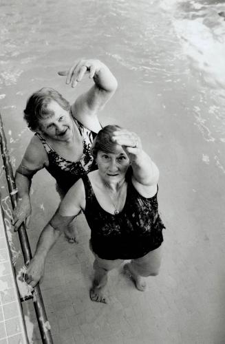 At the bar: Arthritic patients Dorothy Gillespie, front, and Mary Cringan perform aquatic exercises at Mississauga's Sheridan Villa Pool