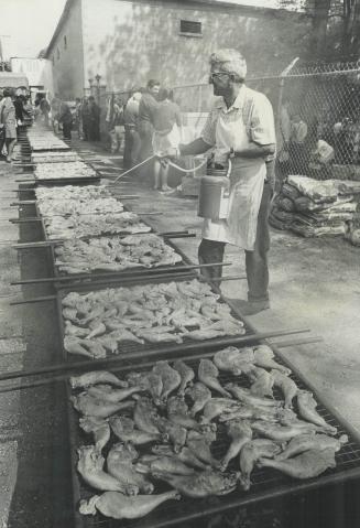 Sizzling Chicken Legs, browned on a 75-foot barbecue grill, proved to be a best seller