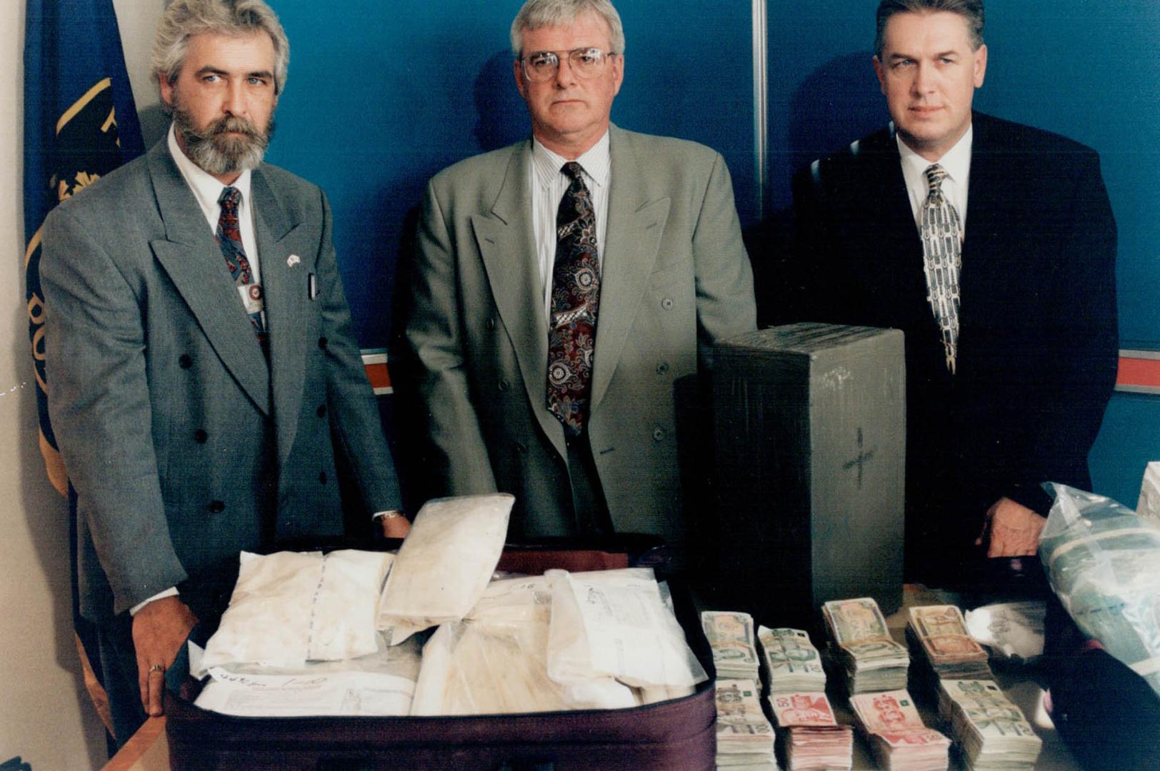 L-R Det Ron Seaver O.P.P, Staff Sgt. Larry Tronstad RCMP and Insp. David Douglas RCMP