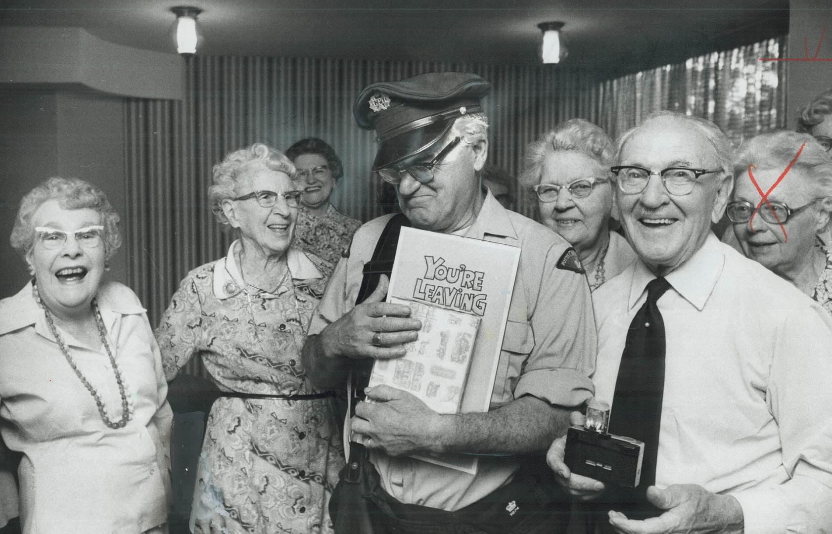 We're going to miss him around here' Postman Tom Greenslade turned 65 yesterday and tenants at 33 Erskine Ave