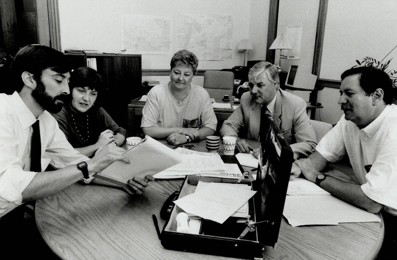 New Democrat Team: Plotting the campaign for NDP leader Bob Rae are, from left, director David Agnew, Jill Marzetti, Julie Davis, David Reville and Ross McLellan