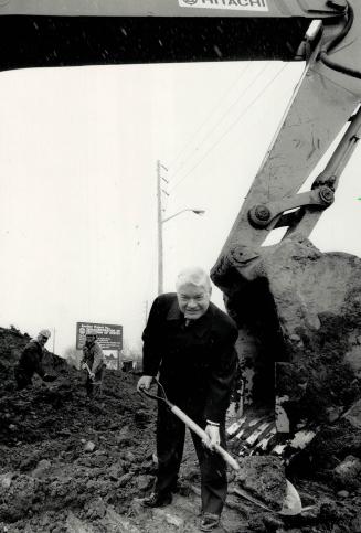 Boosting Whitby: Mayor Bob Attersley turns over yet more sod at a construction site on his town