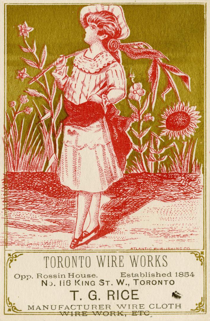 Illustration of a young woman standing near a field with tall flowers. She is wearing a dress w…