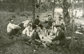 Arthur Conan Doyle and family on picnic in Jasper Park, Alberta, Canada, 1923