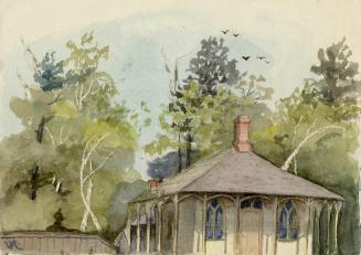 Painting shows a house on Spadina Road, east side, north of Austin Terrace, Toronto, Ontario. T…