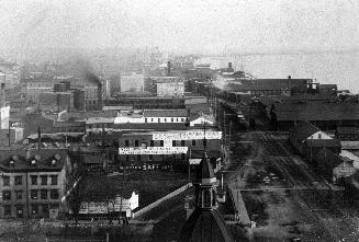 Image shows an aerial view of the Toronto Harbour.