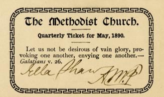 Methodist Church Quarterly Ticket for May, 1890