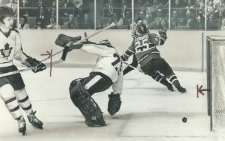 Ian Turnbull appears disgusted after Jacques Lemaire's goal in first period against Mike Palmateer, which proved to be the winner