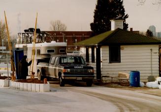 Trailer after trailer arrives at Greenwood Raceway (left), marking the beginning of winter harness racing meet