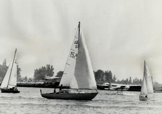 Seaplanes form a backdrop for part of the sailing action near Toronto Island during Saturday's Ashbidge's Bay open regatta, part of the Metro Yacht Ra(...)