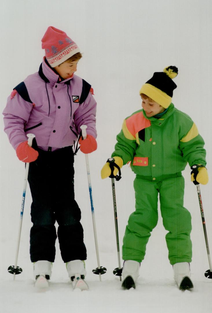 Trail-blazers, Brooke McLaughlin, 10, and her sister, Brandi, 7, both of Blackstock, get ready to tackle the Tiny Tot Hill at Dagmar Ski Resort. For i(...)