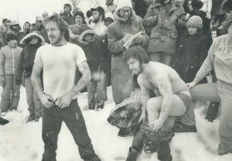 Gordon Atkinson (left) and Ted Olizarewicz prepare to take the plunge