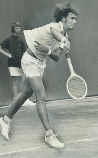 A wicked smash is administered from baseline by John Alexander during centre-court 5-7, 7-6, 6-1 triumph over fellow Aussie Fred Stotte yesterday, ope(...)