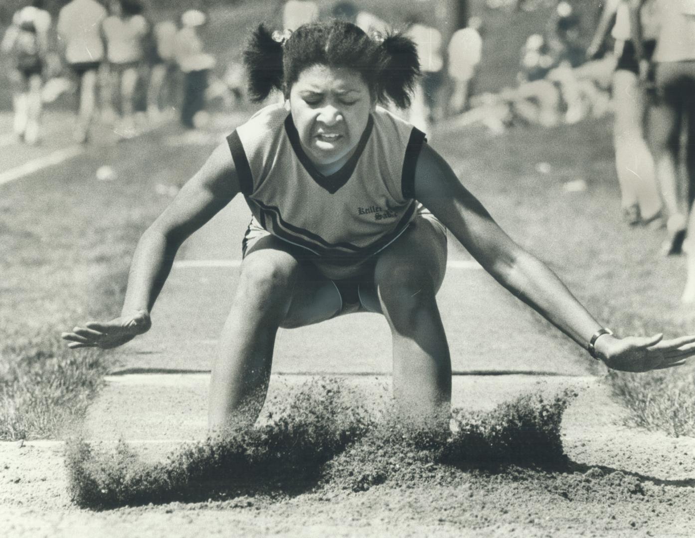 Carol Braithwaite of Keiller Mackay wasn't too pleased about her long-jump effort