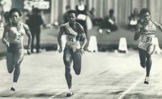 Alice Brown, left, wins 50-yard dash from Angella Taylor at Star Games