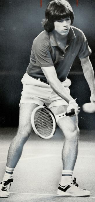 Mike Estep of Dallas, Tex., hones his forehand stroke during practice yesterday for tonight's debut with Toronto Royals in World Team Tennis League op(...)