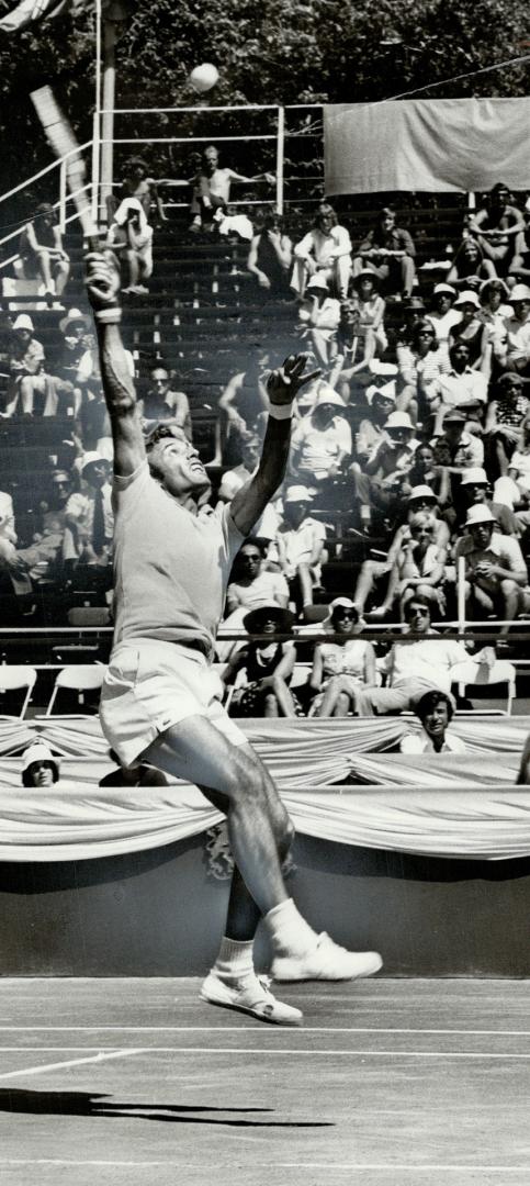 Airborne: Juan Gisbert of Spain rises high off the court to return a lob from Jimmy Connors during their match at the Toronto Lawn Tennis Club yesterday