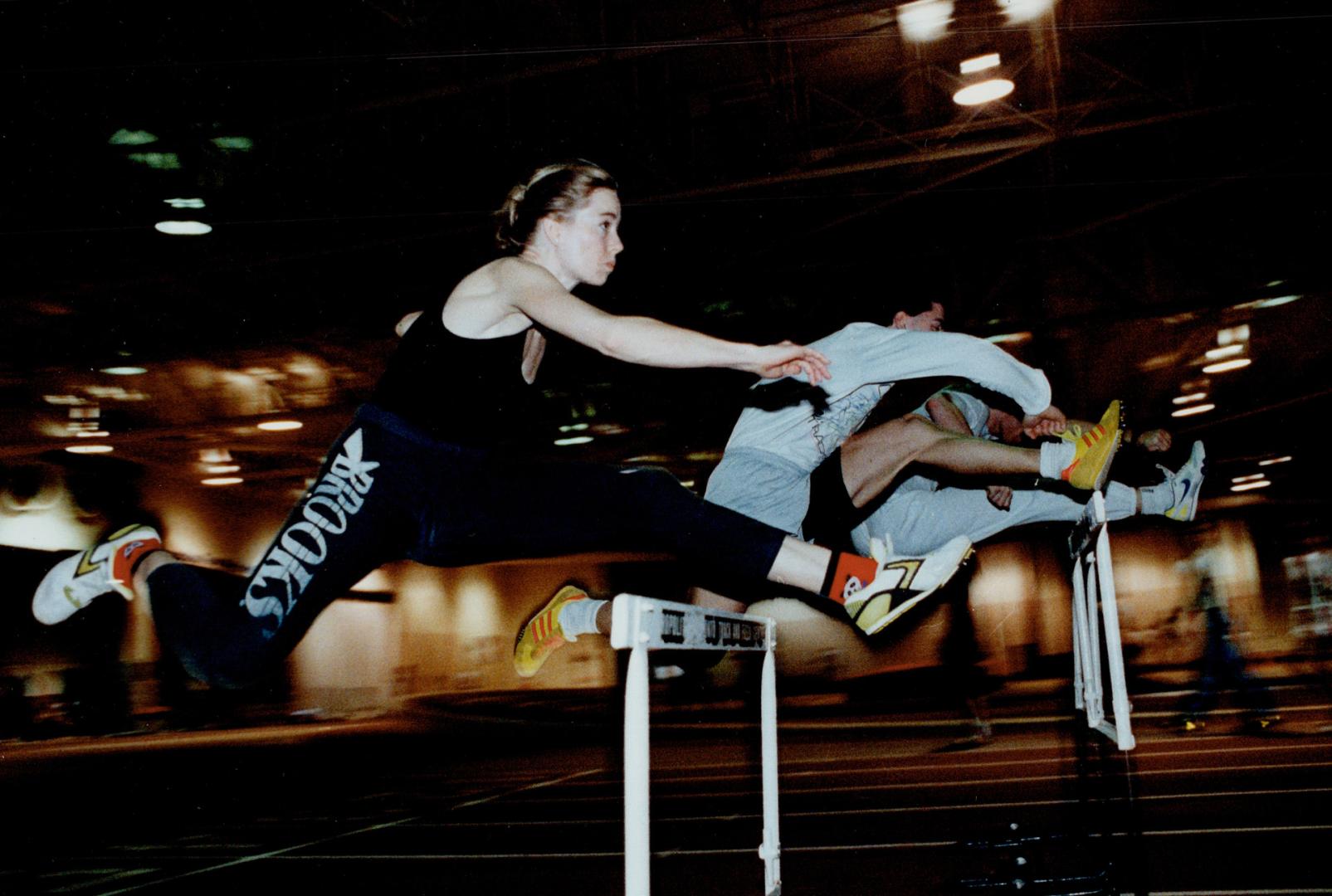 Angela Coon, a York University hurdler, prepares for the Ontario Women's Inter-University Athletic Association championships in Windsor, March 6 and 7(...)